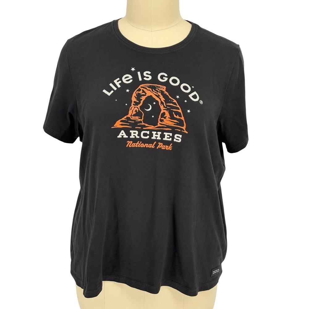 Life is Good T-Shirt Black Arches National Park Graphic Tee 100% Cotton Large
